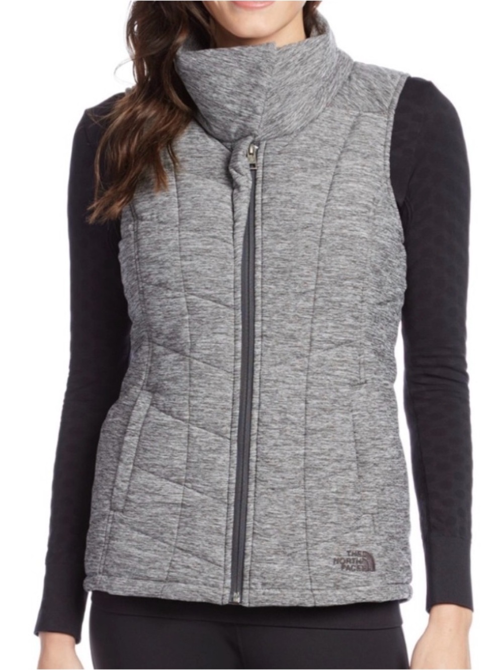 The North Face Vest Womens Medium Gray Quilted Funnel Neck Stretch Insulated